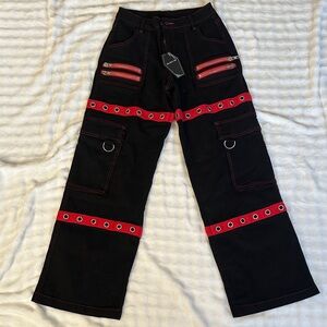 Dolls Kill Black and Red Zippered Pants